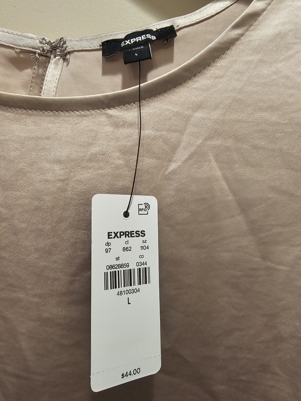 Express Satin Crew Neck Top in Light Blush